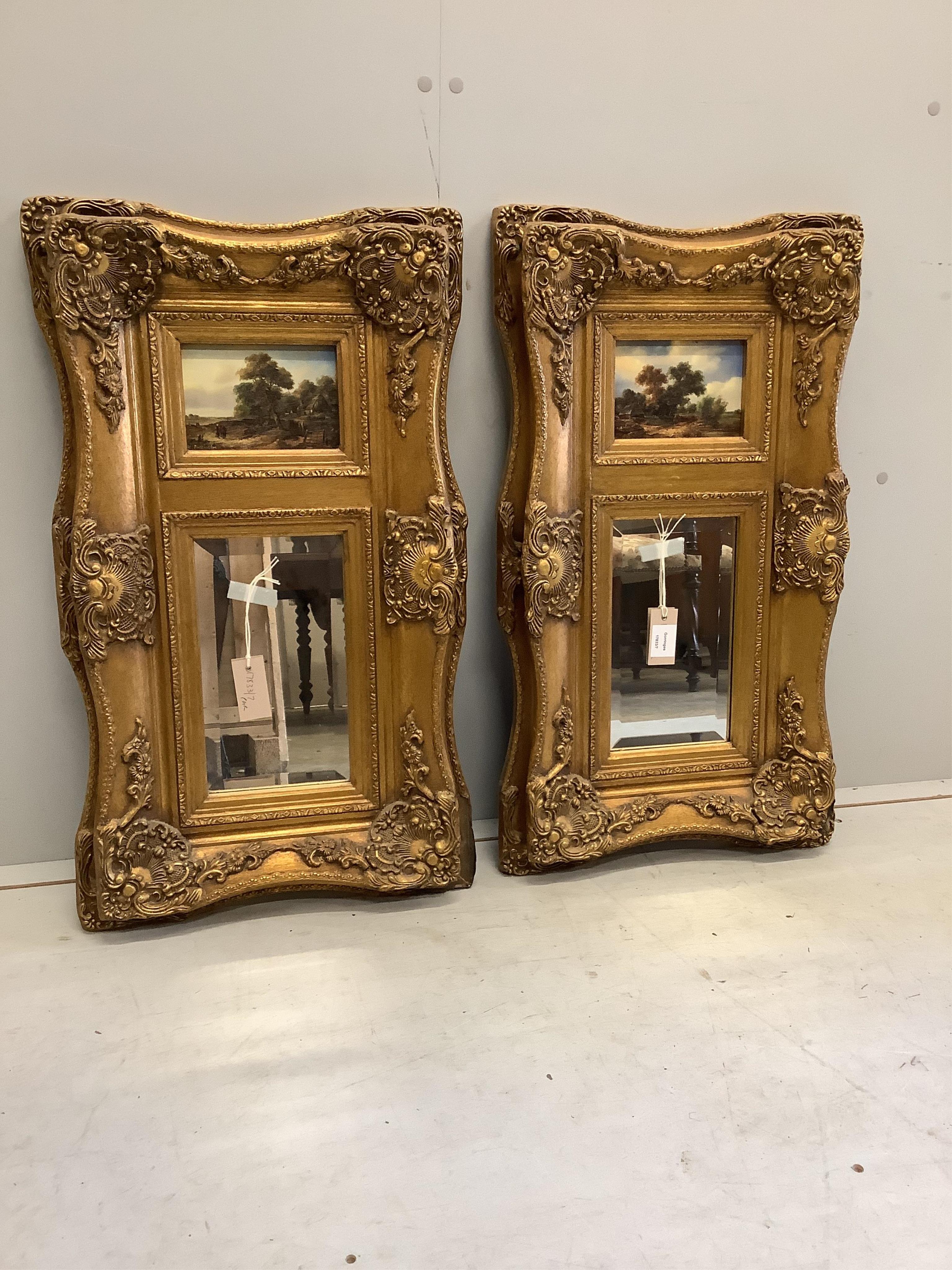 A pair of Victorian style gilt composition trumeau wall mirrors, width 44cm, height 78cm